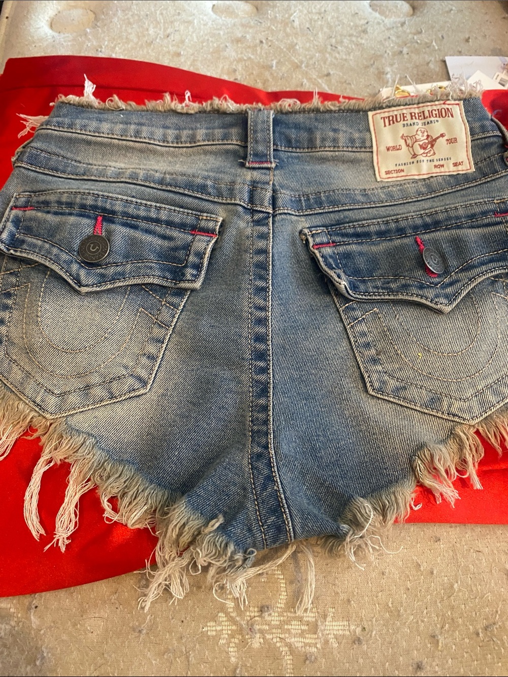 True Religion Light Blue Frayed Denim Cutoff Shorts